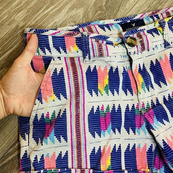 American Eagle Womens Shorts Size 6 Midi Stretch Multicolor Abstract Print Twill - Picture 10 of 11